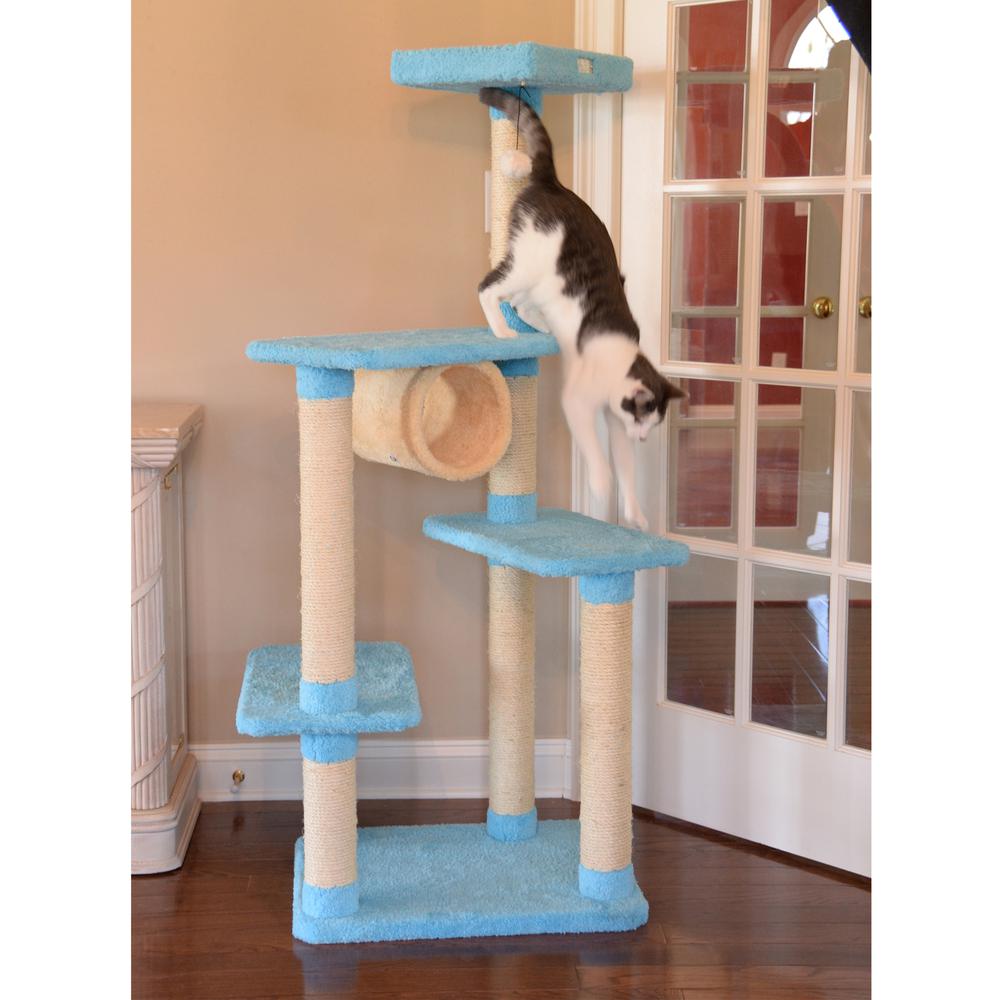 Real Wood Cat Climber, Cat Junggle Tree With Platforms,Skyblue