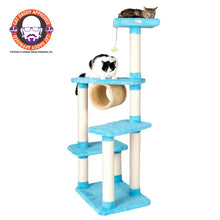 Real Wood Cat Climber, Cat Junggle Tree With Platforms,Skyblue