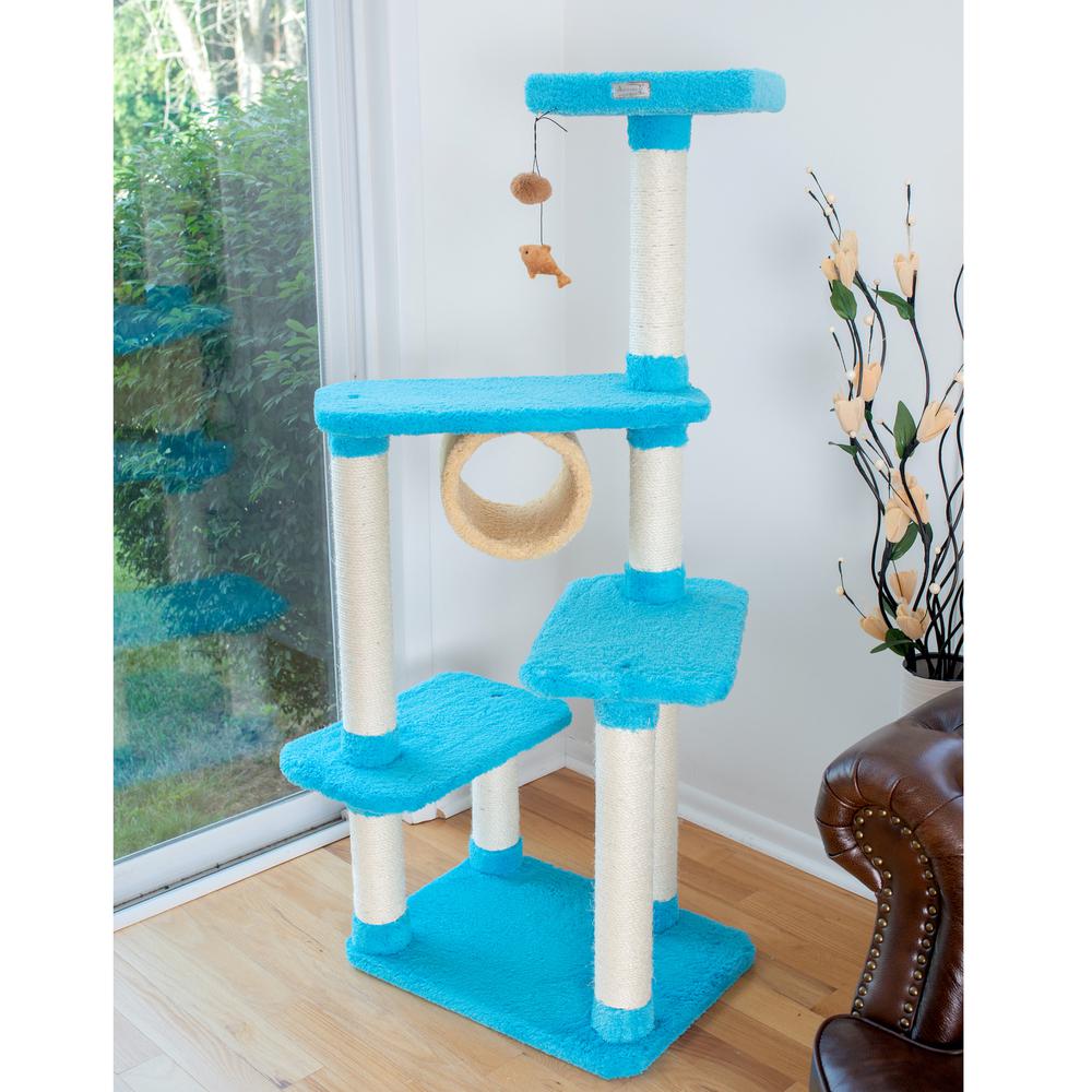 Real Wood Cat Climber, Cat Junggle Tree With Platforms,Skyblue