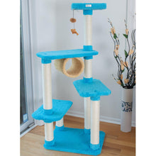 Real Wood Cat Climber, Cat Junggle Tree With Platforms,Skyblue
