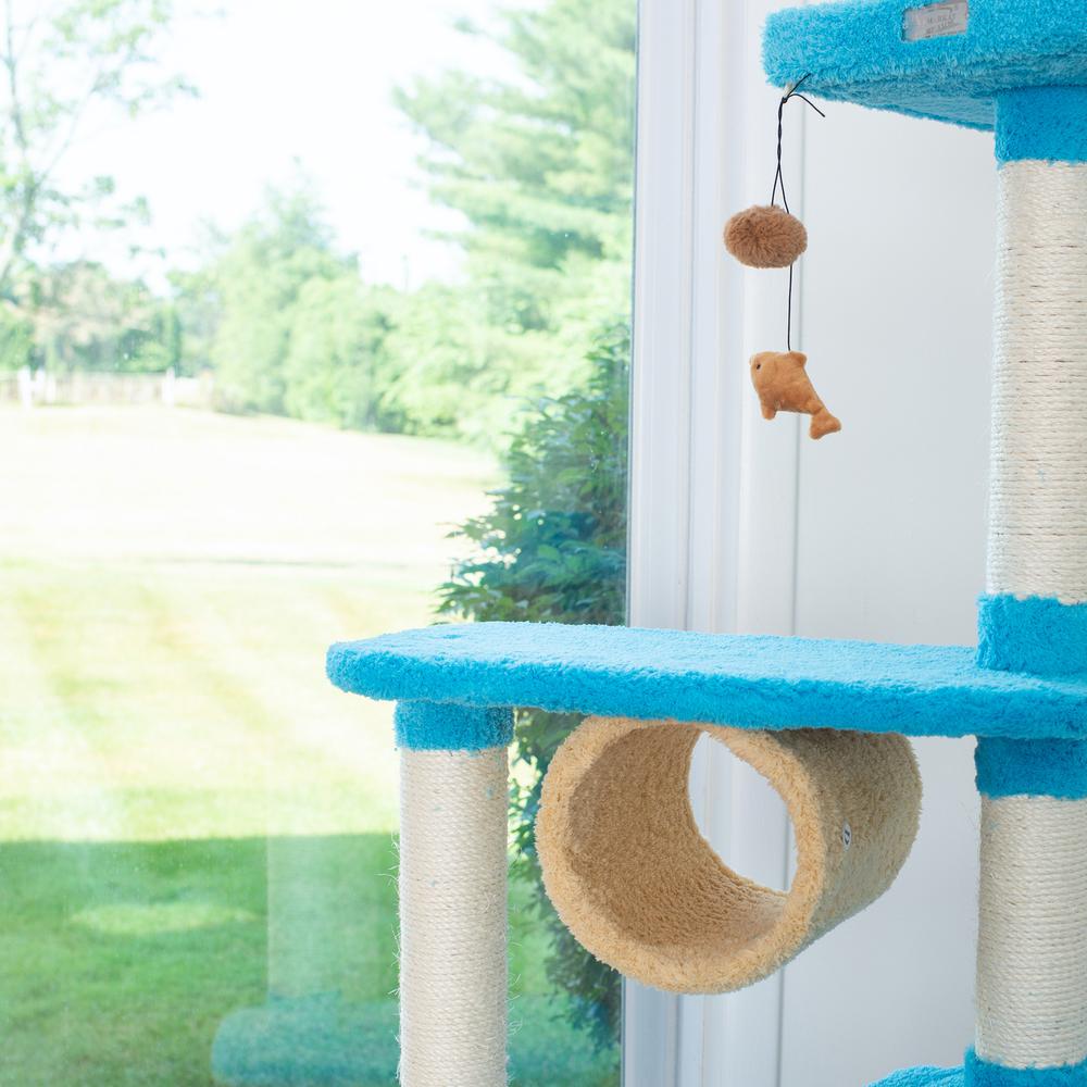 Real Wood Cat Climber, Cat Junggle Tree With Platforms,Skyblue