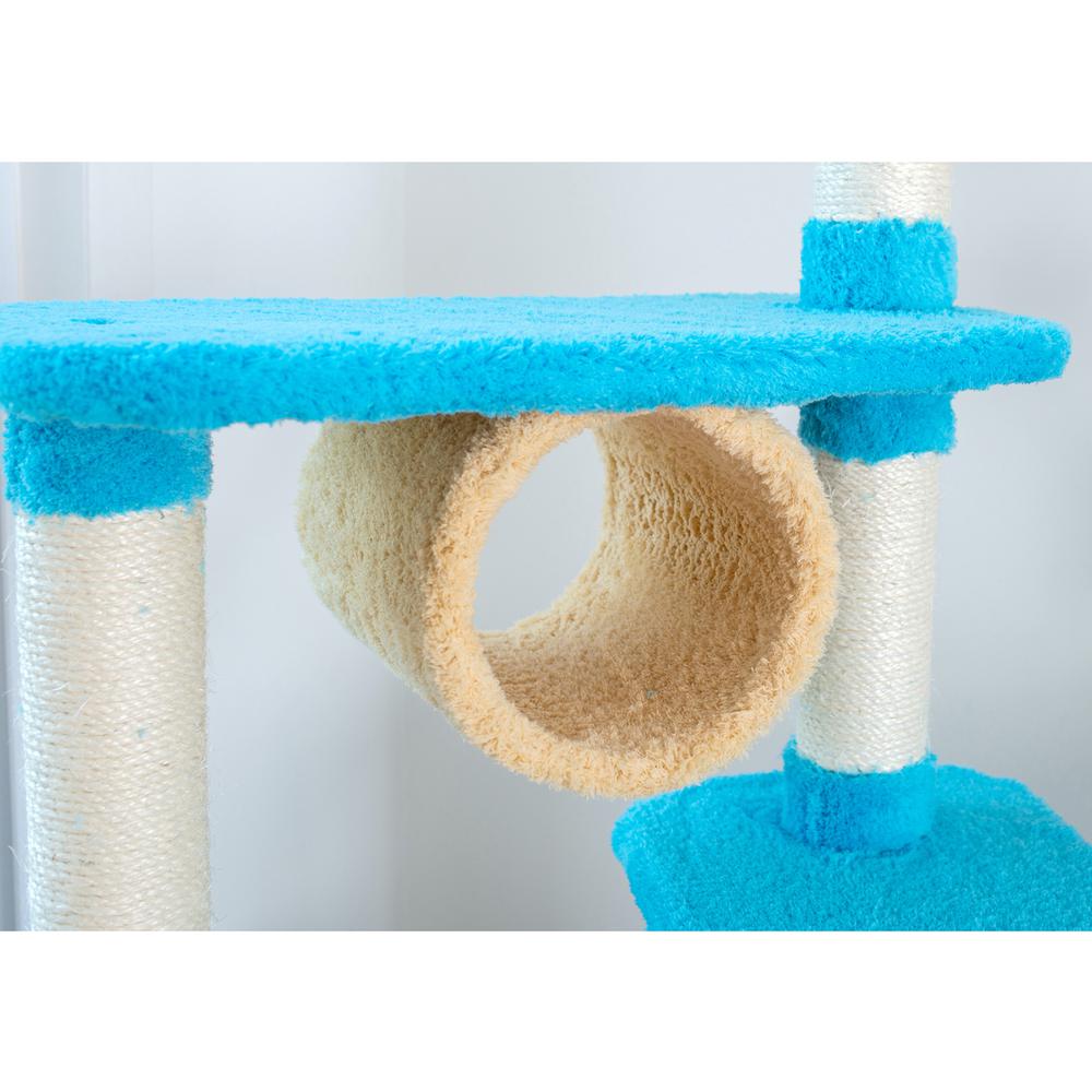 Real Wood Cat Climber, Cat Junggle Tree With Platforms,Skyblue