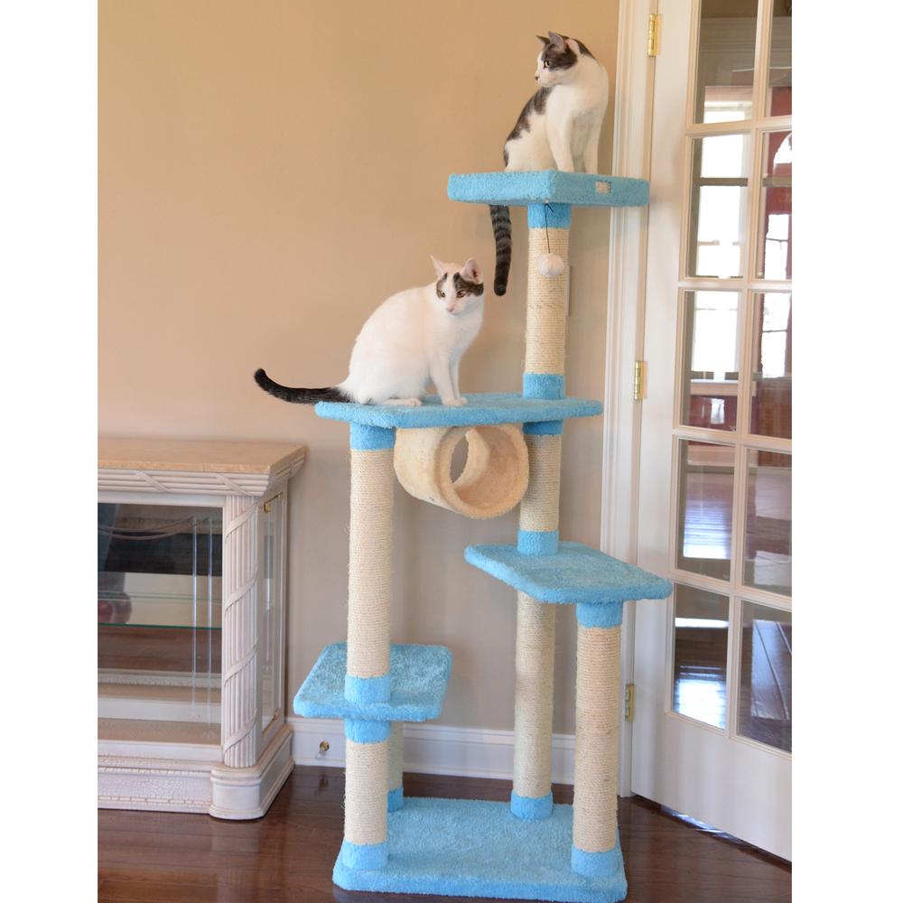 Real Wood Cat Climber, Cat Junggle Tree With Platforms,Skyblue