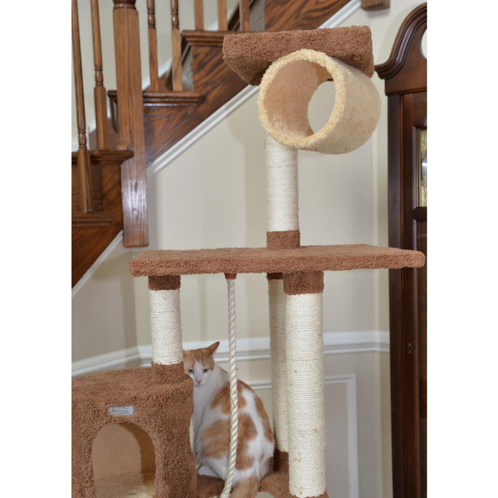 70" Real Wood Cat Tree With Scratch Posts, Hammock For Cats & Kittens