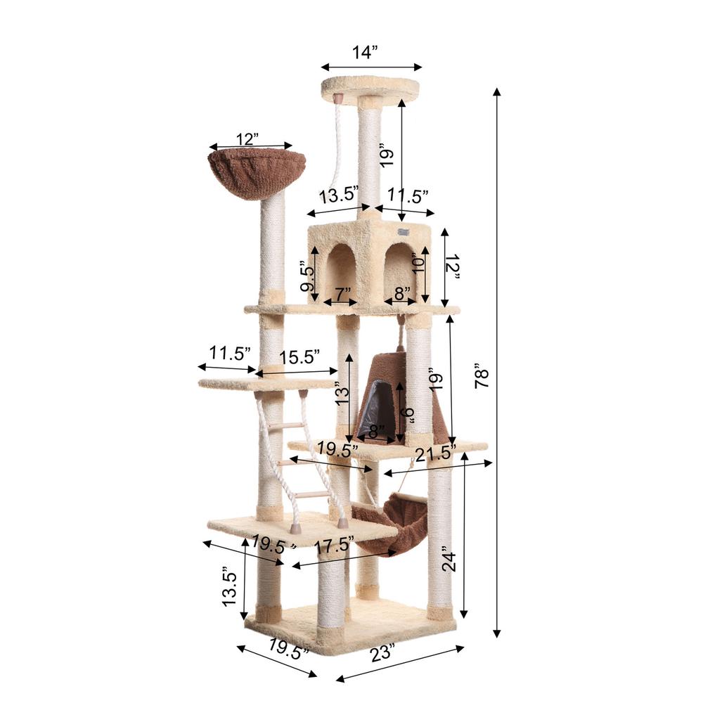 Wood Cat Climber Play House, Cat Furniture With Playhouse,Lounge Basket, In Gold