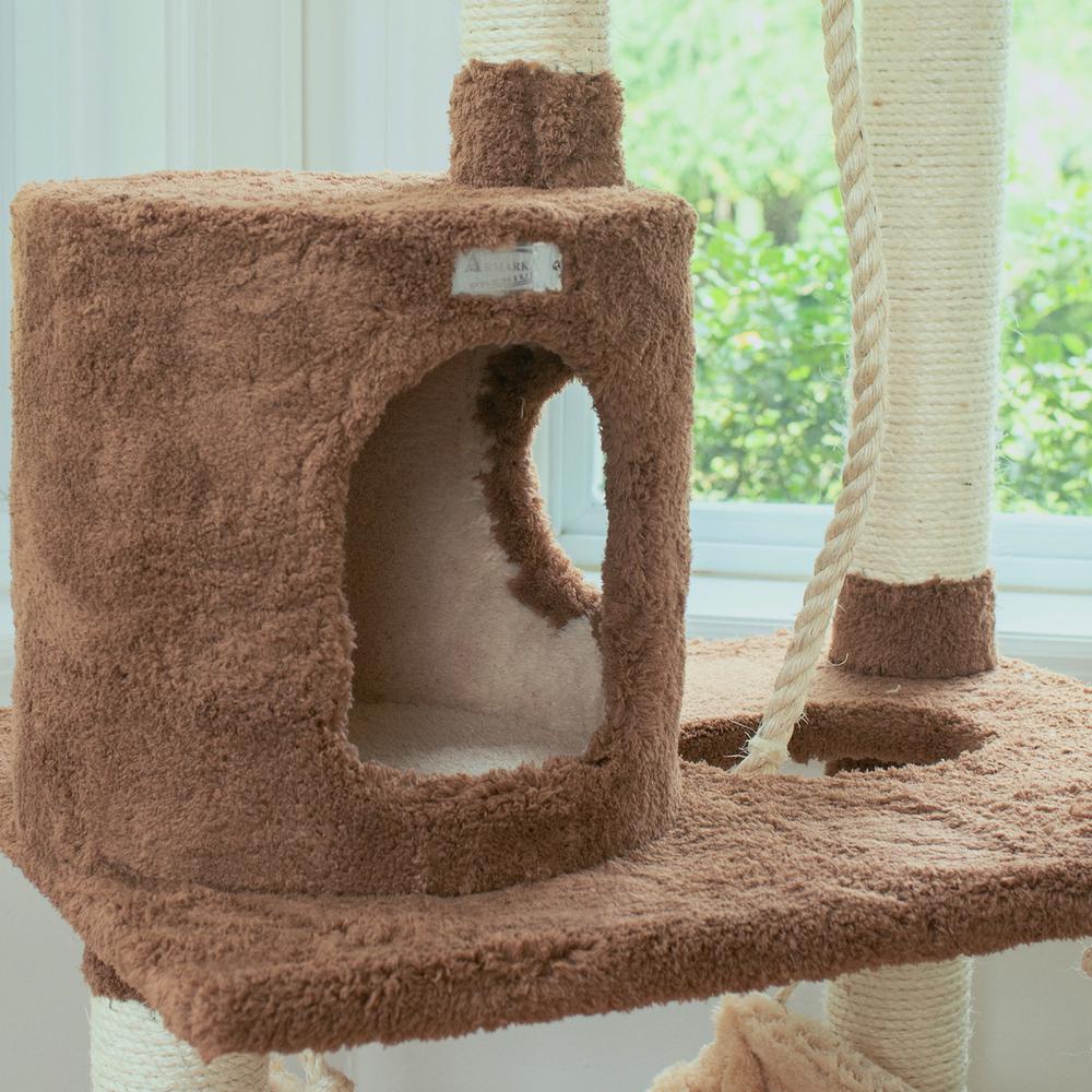 70" Real Wood Cat Tree With Scratch Posts, Hammock For Cats & Kittens