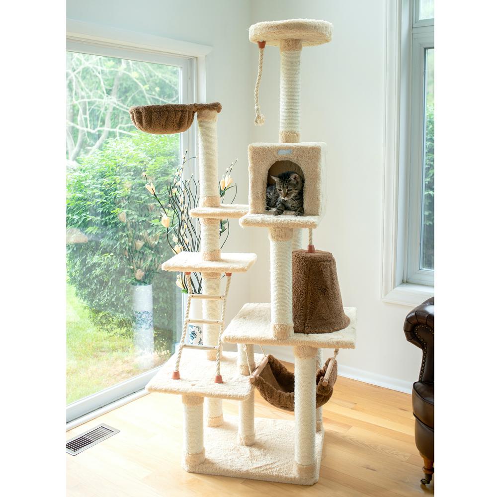 Wood Cat Climber Play House, Cat Furniture With Playhouse,Lounge Basket, In Gold