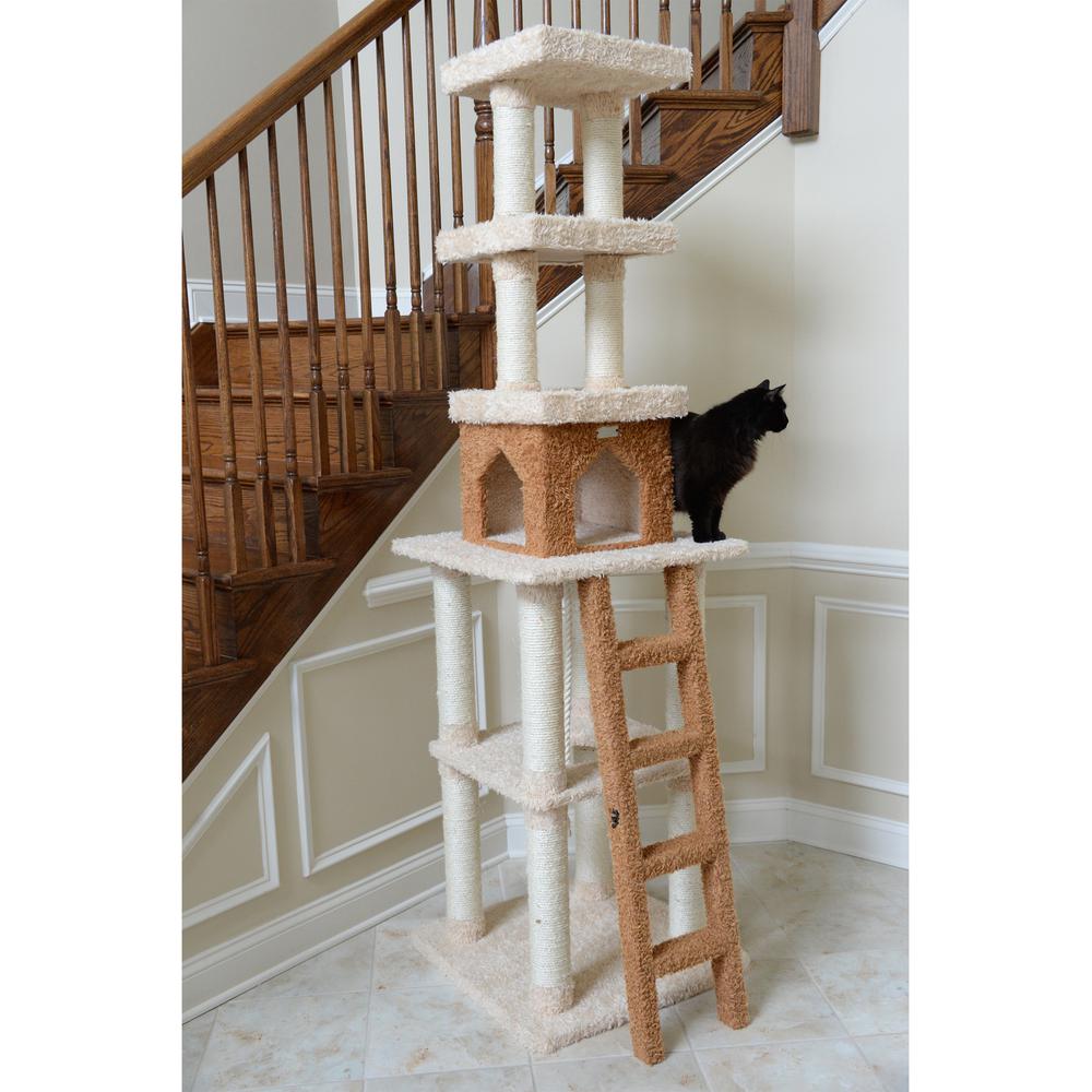 Multi-Level Real Wood Cat Tower Cat Tree In Beige