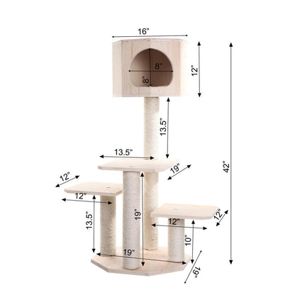Real Wood Premium Scots Pine, Solid Wood Cat Tree, 46" Tall