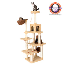 Wood Cat Climber Play House, Cat Furniture With Playhouse,Lounge Basket, In Gold