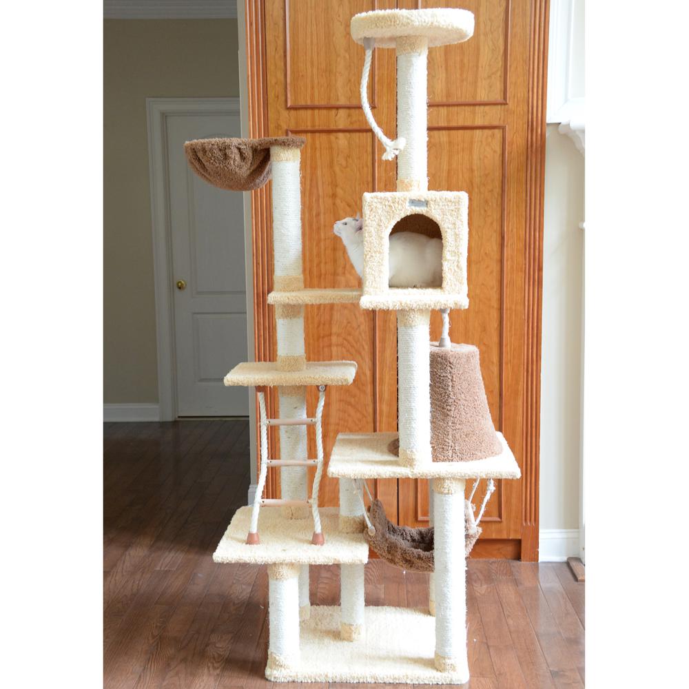 Wood Cat Climber Play House, Cat Furniture With Playhouse,Lounge Basket, In Gold