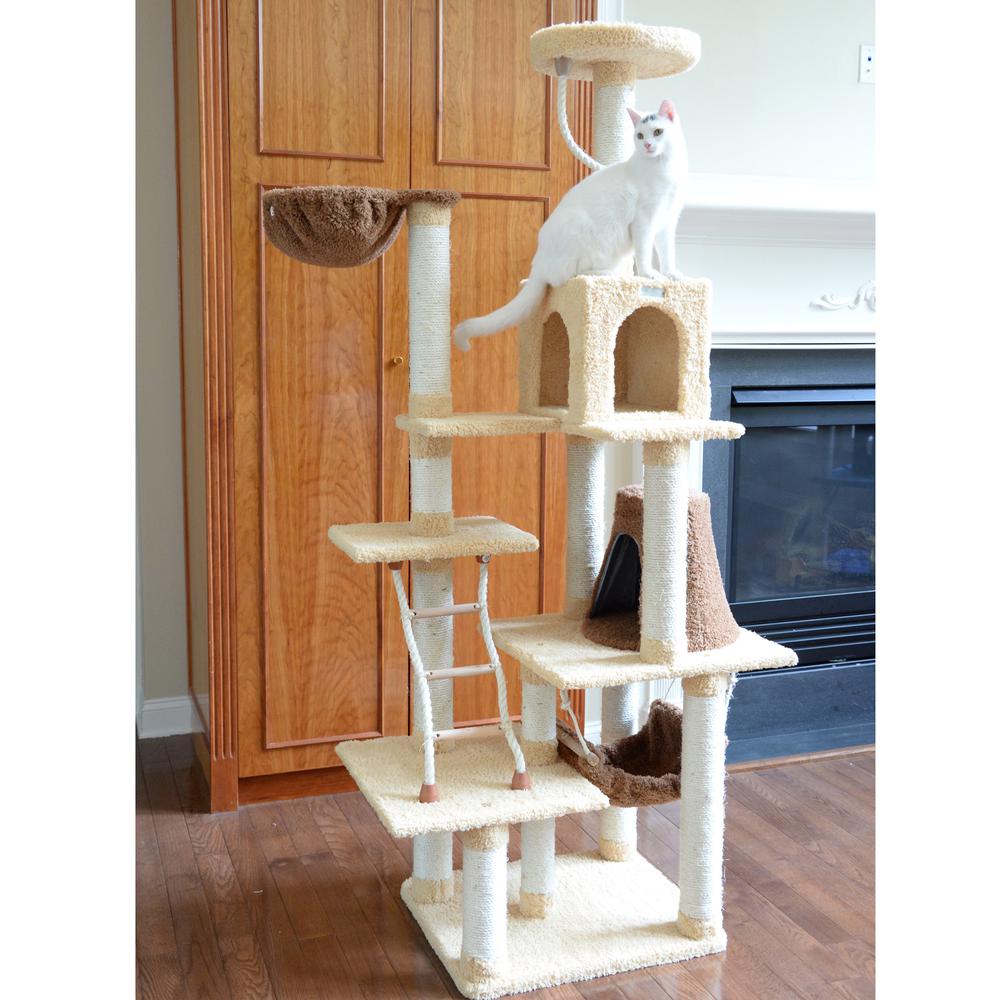 Wood Cat Climber Play House, Cat Furniture With Playhouse,Lounge Basket, In Gold