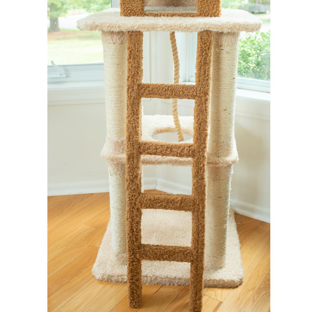 Multi-Level Real Wood Cat Tower Cat Tree In Beige