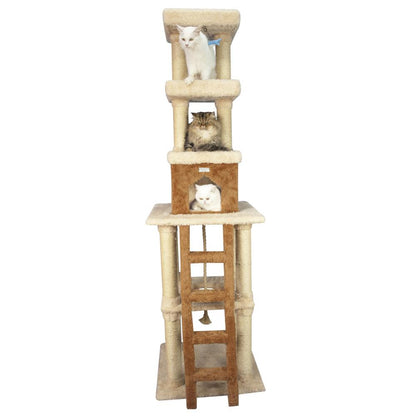 Multi-Level Real Wood Cat Tower Cat Tree In Beige