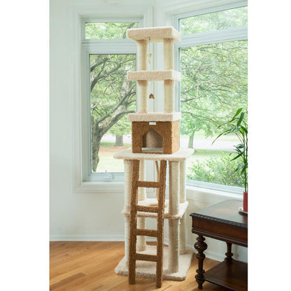 Multi-Level Real Wood Cat Tower Cat Tree In Beige