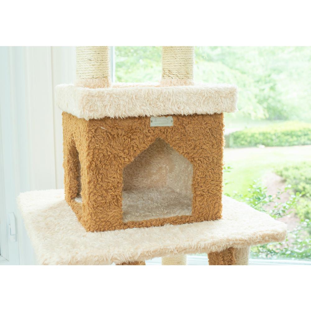 Multi-Level Real Wood Cat Tower Cat Tree In Beige