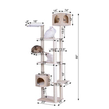 Real Wood Premium Scots Pine 89-Inch Cat Tree With Seven Levels, Two Playhouses