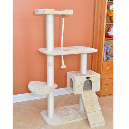 Natural Sisal Real Wood Scratching Cat Tree 58 Height Beige