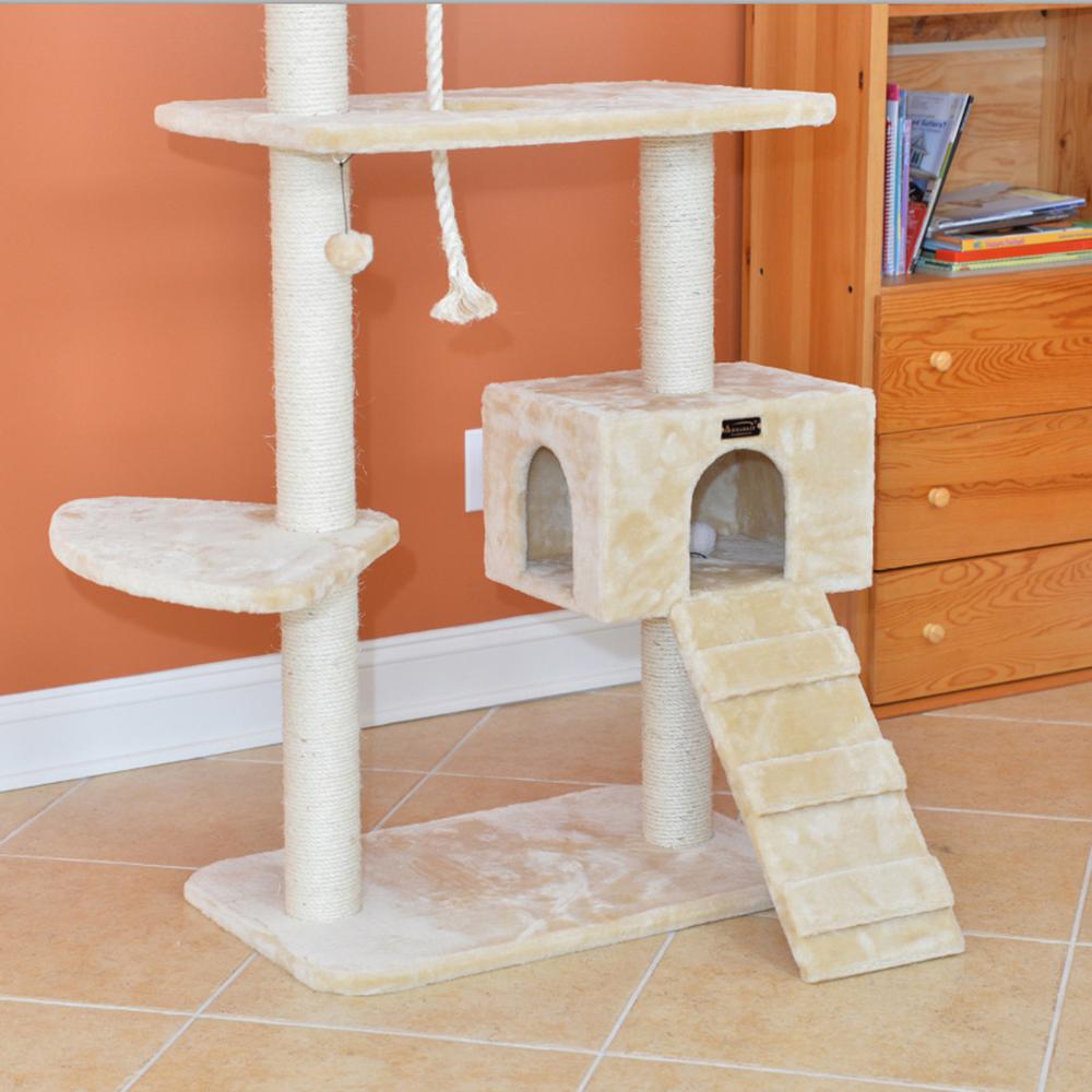 Natural Sisal Real Wood Scratching Cat Tree 58 Height Beige