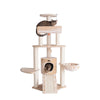 Spacious Thick Fur Real Wood Cat Tower With Basket Lounge, Ramp, Beige