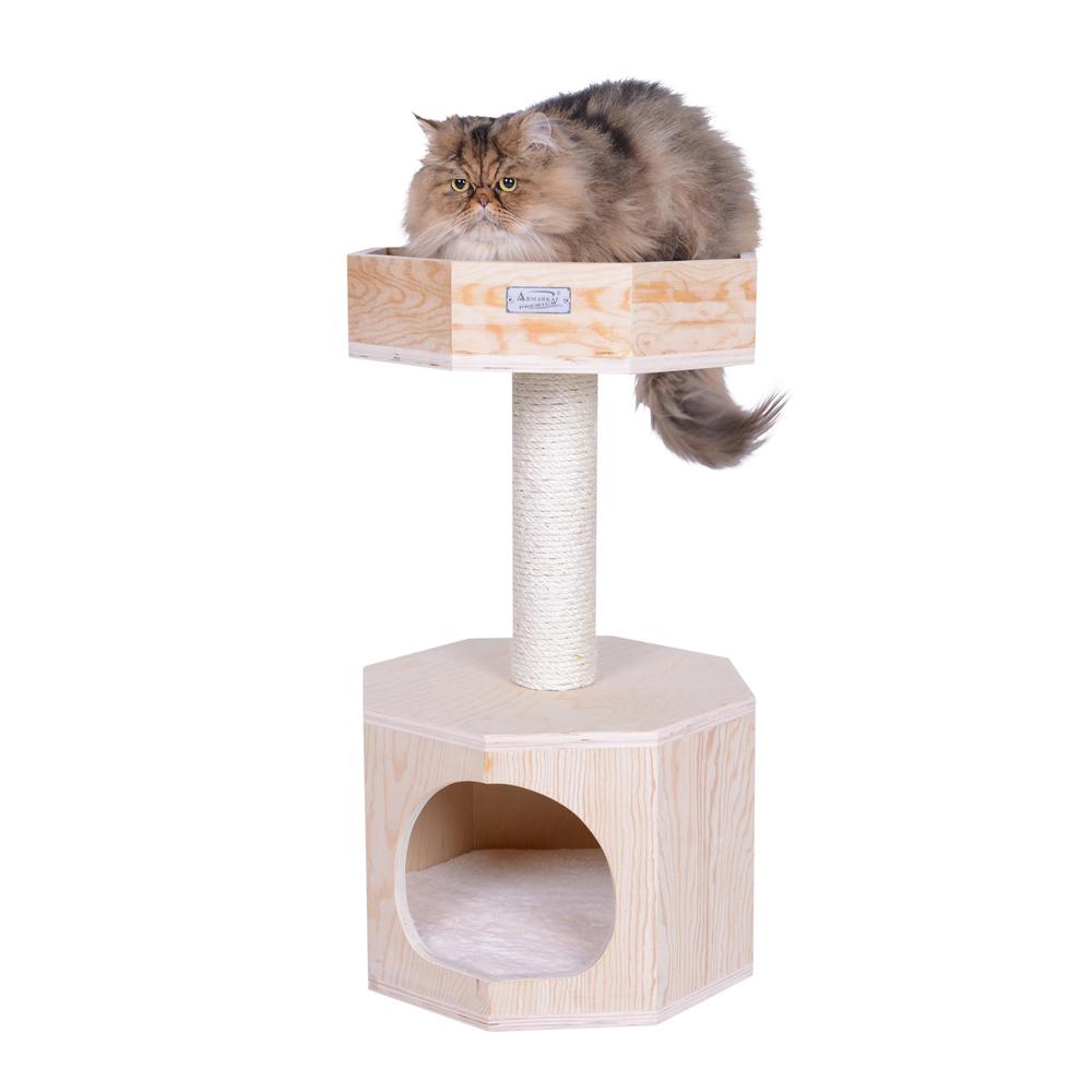 Premium Scots Pine 29-Inch Real Wood Cat Tree With Perch And Condo