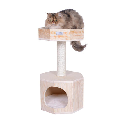 Premium Scots Pine 29-Inch Real Wood Cat Tree With Perch And Condo