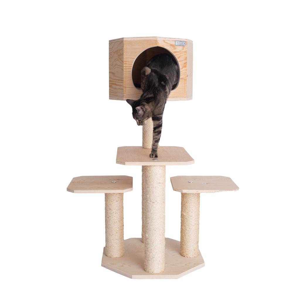 Real Wood Premium Scots Pine, Solid Wood Cat Tree, 46" Tall