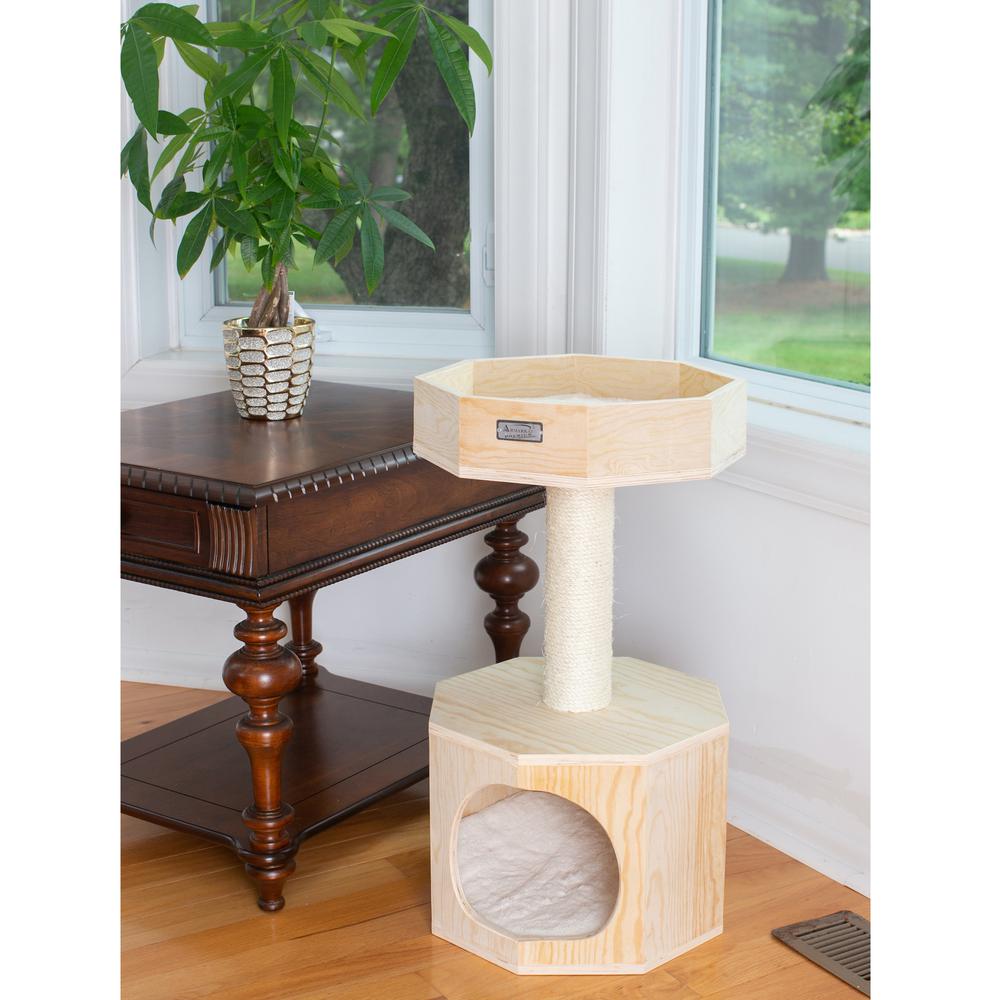 Premium Scots Pine 29-Inch Real Wood Cat Tree With Perch And Condo