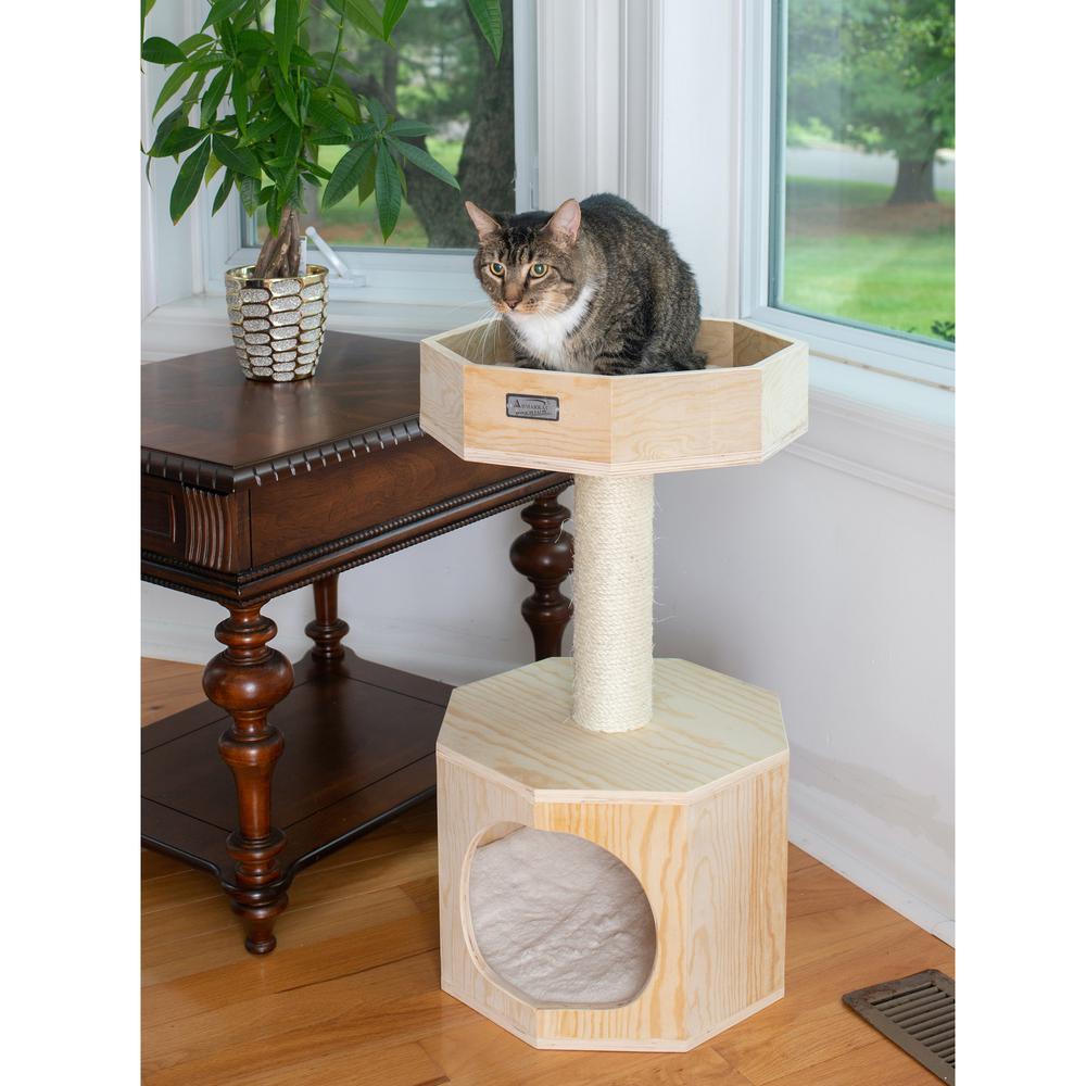 Premium Scots Pine 29-Inch Real Wood Cat Tree With Perch And Condo
