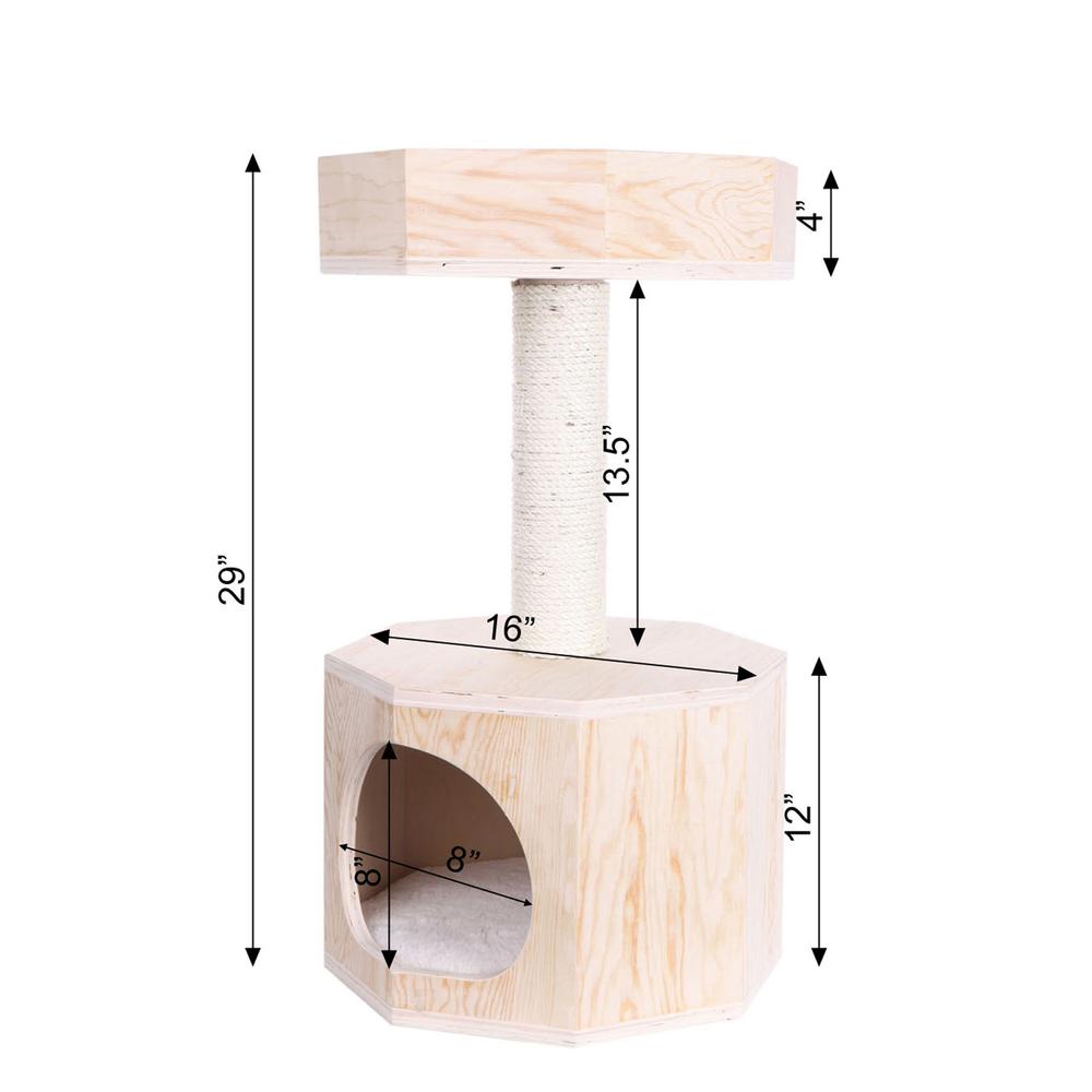 Premium Scots Pine 29-Inch Real Wood Cat Tree With Perch And Condo