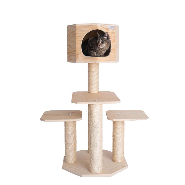 Real Wood Premium Scots Pine, Solid Wood Cat Tree, 46" Tall