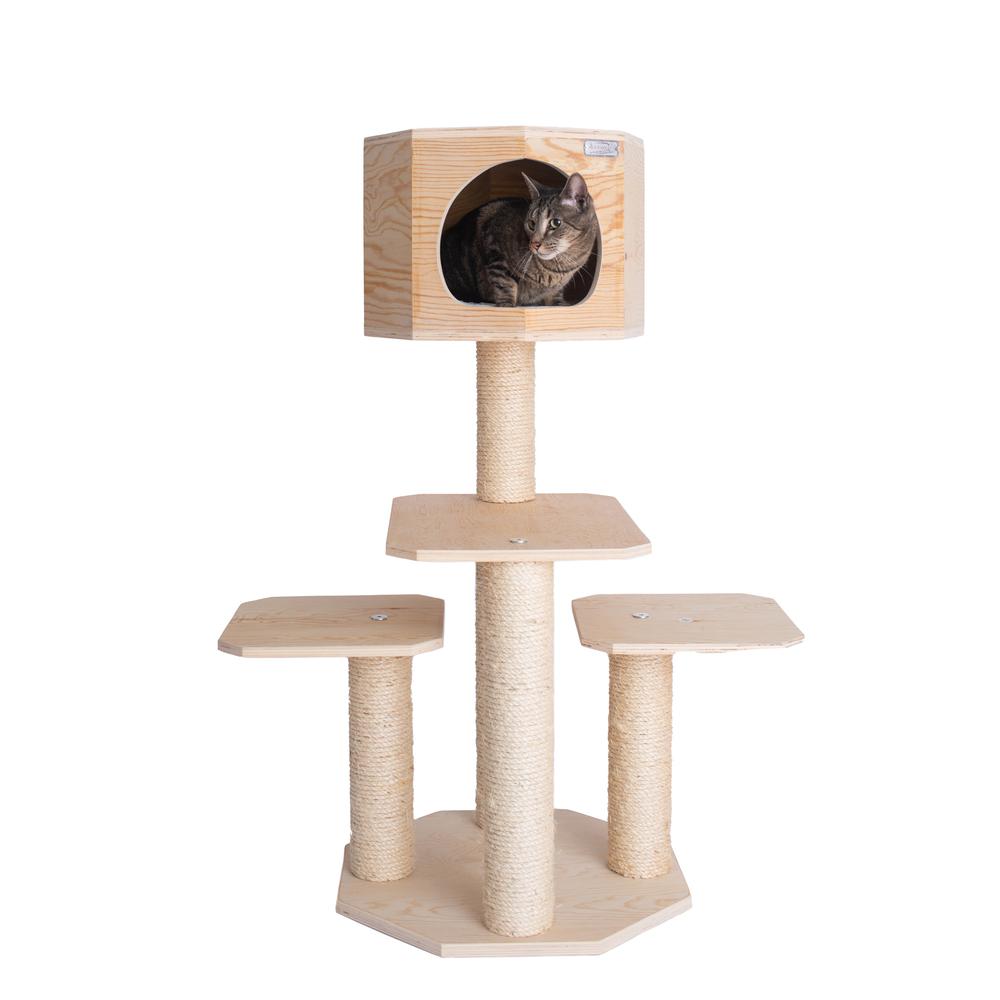 Real Wood Premium Scots Pine, Solid Wood Cat Tree, 46" Tall