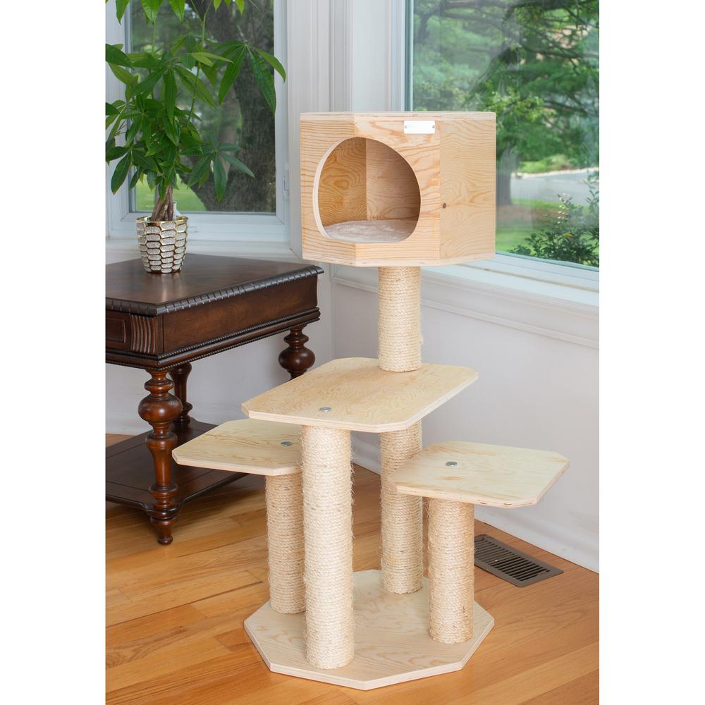 Real Wood Premium Scots Pine, Solid Wood Cat Tree, 46" Tall