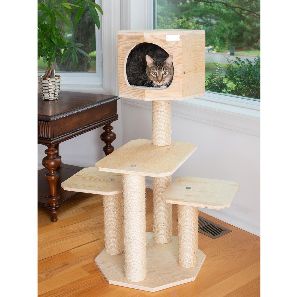 Real Wood Premium Scots Pine, Solid Wood Cat Tree, 46" Tall