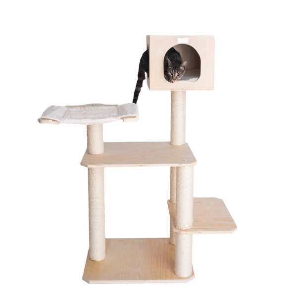 Real Wood Premium Scots Pine, Solid Wood Cat Tree, 50" Tall