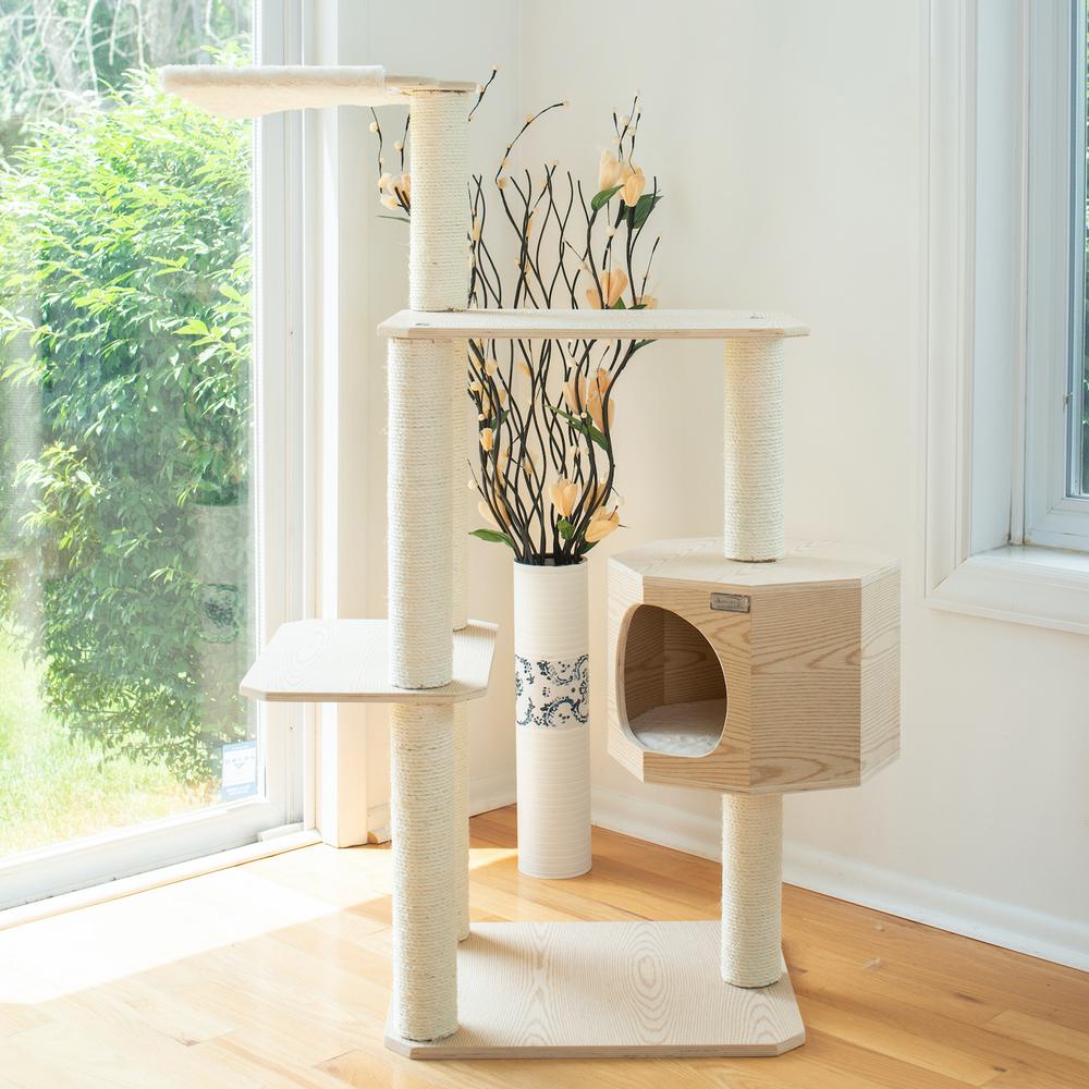 Real Wood Premium Scots Pine 54-Inch Cat Tree With Three Levels, Perch, Condo