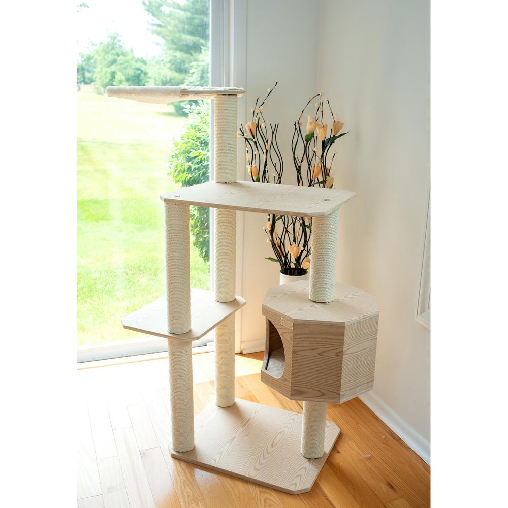 Real Wood Premium Scots Pine 54-Inch Cat Tree With Three Levels, Perch, Condo