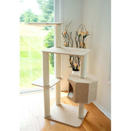 Real Wood Premium Scots Pine 54-Inch Cat Tree With Three Levels, Perch, Condo