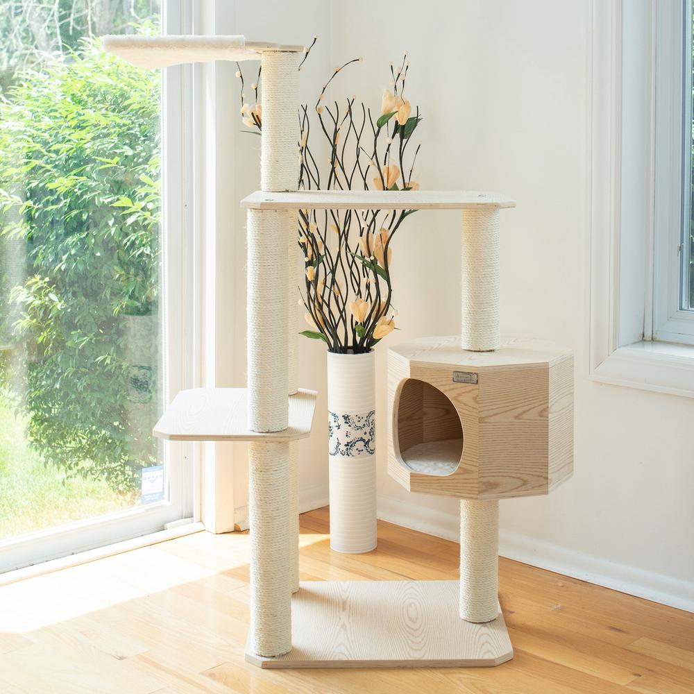 Real Wood Premium Scots Pine 54-Inch Cat Tree With Three Levels, Perch, Condo
