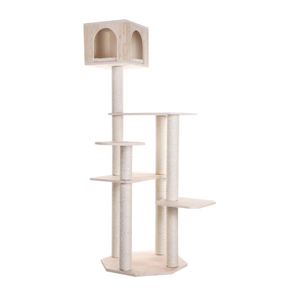 Real Wood Premium Scots Pine 69-Inch Cat Tree With Five Levels, Perch, Condo