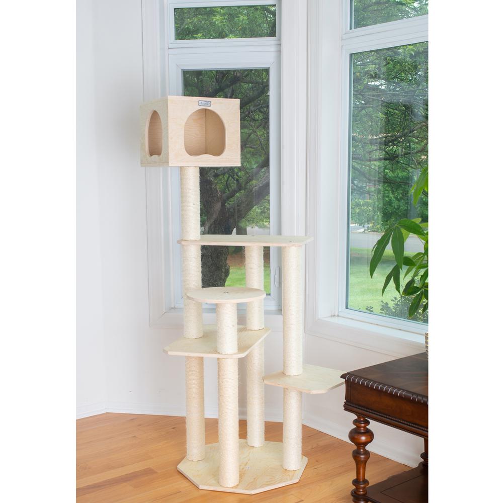 Real Wood Premium Scots Pine 69-Inch Cat Tree With Five Levels, Perch, Condo