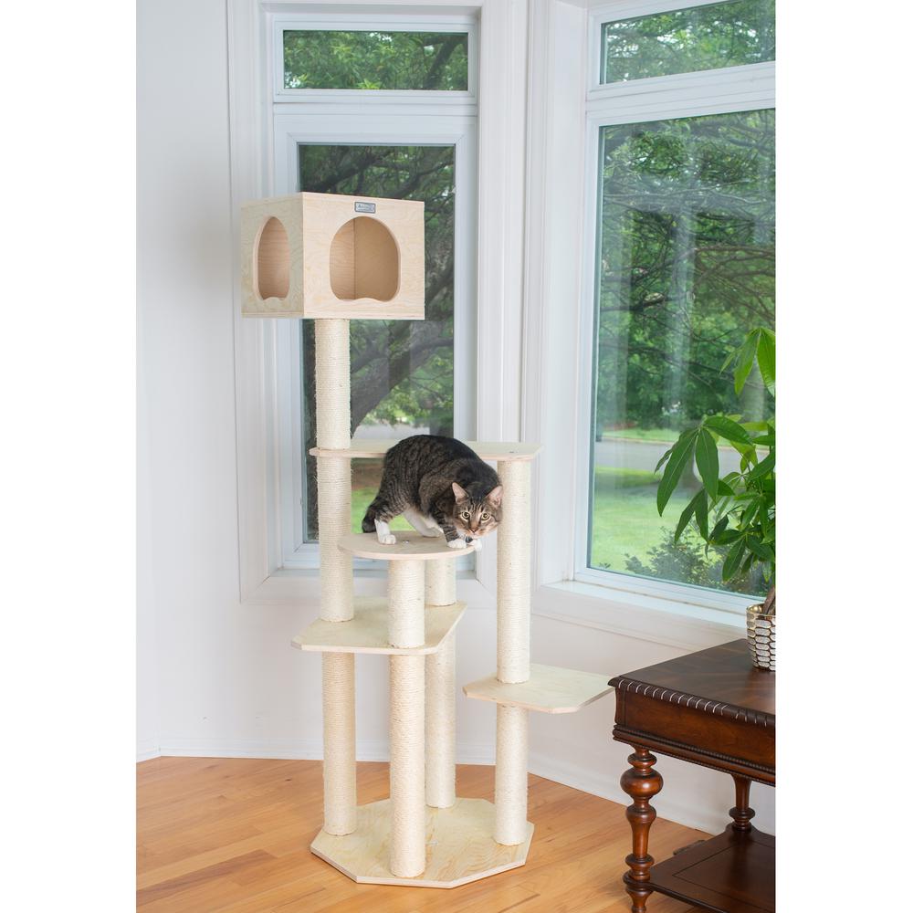Real Wood Premium Scots Pine 69-Inch Cat Tree With Five Levels, Perch, Condo