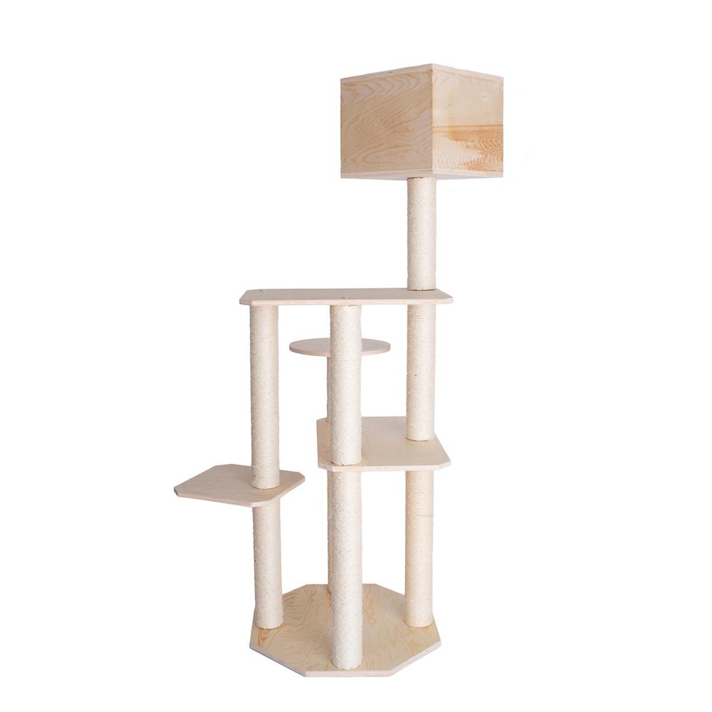 Real Wood Premium Scots Pine 69-Inch Cat Tree With Five Levels, Perch, Condo