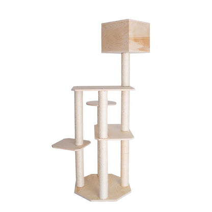 Real Wood Premium Scots Pine 69-Inch Cat Tree With Five Levels, Perch, Condo