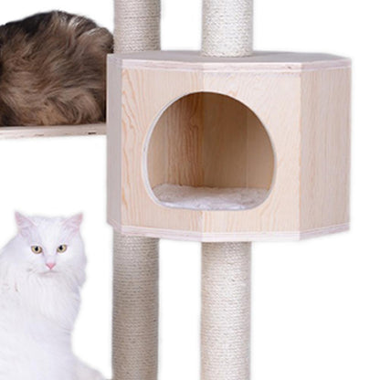 Real Wood Premium Scots Pine 85-Inch Cat Tree With Five Levels, Two Condos