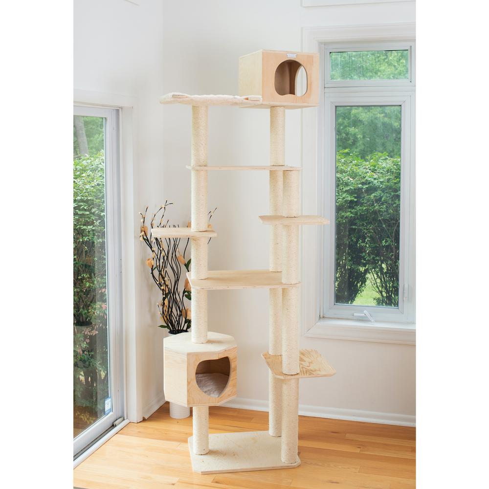 Real Wood Premium Scots Pine 89-Inch Cat Tree With Seven Levels, Two Playhouses