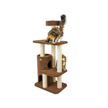 3-Level Carpeted Real Wood Cat Tree Condo, Kitten Playhouse Climber, Brown