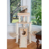Spacious Thick Fur Real Wood Cat Tower With Basket Lounge, Ramp, Beige