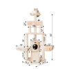 Spacious Thick Fur Real Wood Cat Tower With Basket Lounge, Ramp, Beige