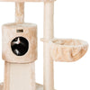 Spacious Thick Fur Real Wood Cat Tower With Basket Lounge, Ramp, Beige